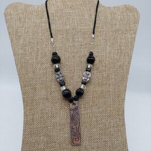 VJ Necklace Choker Black Silver Bead Cord